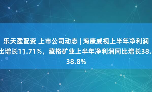 乐天盈配资 上市公司动态 | 海康威视上半年净利润同比增长11.71%，藏格矿业上半年净利润同比增长38.8%
